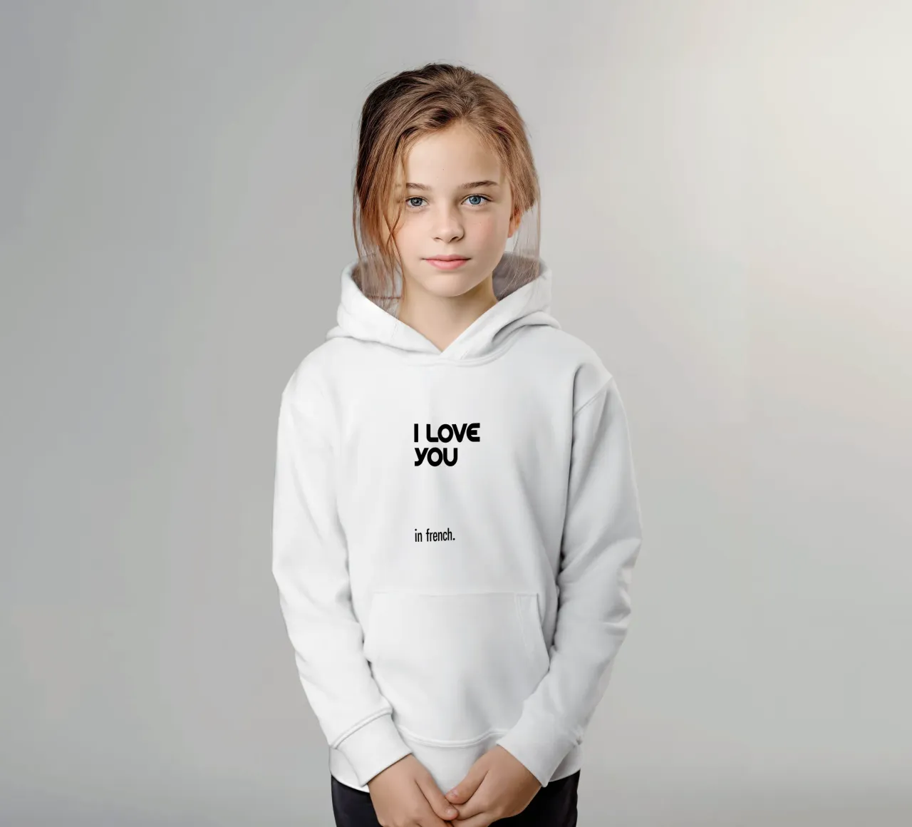 Ti amo in francese tipografico felpa bambino con cappuccio da YV TYPOGRAPHY