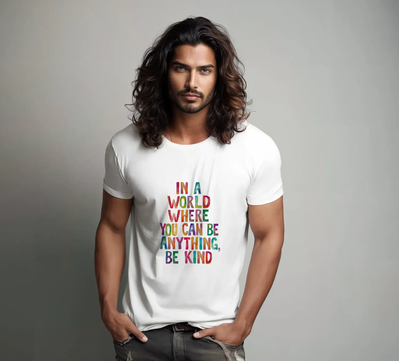 In un mondo in cui si può essere qualsiasi cosa, sii gentile Tipografia t-shirt da THE MOTIVATED TYPE