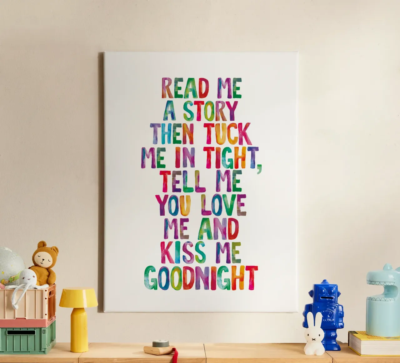 Lees me een verhaaltje en stop me dan stevig in en zeg dat je van me houdt canvas met Baklijst van THE MOTIVATED TYPE