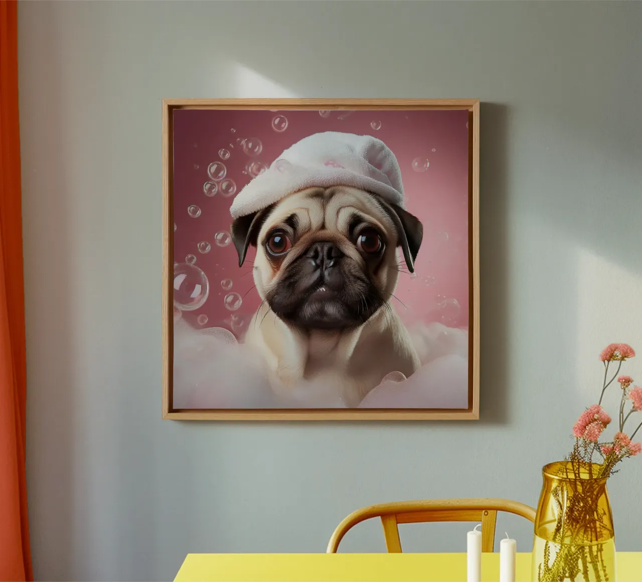 Adorable bain moussant au carlin pour les amoureux des animaux de compagnie toile avec Caisse américaine de FlexiDesignsByK