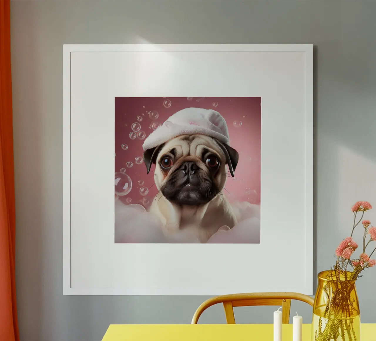 Bezaubernde Mops-Seifenblasen-Kunst für Tierliebhaber Poster von FlexiDesignsByK