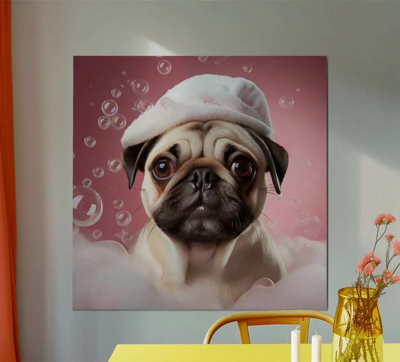 Bezaubernde Mops-Seifenblasen-Kunst für Tierliebhaber Poster von FlexiDesignsByK