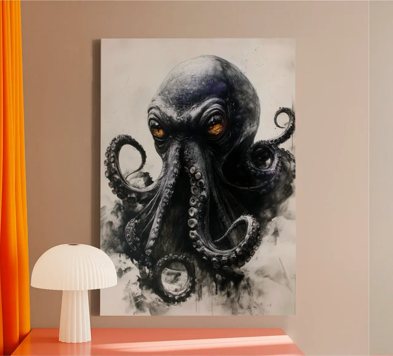 Zwarte octopus zeeleven canvas met Baklijst van Justyna Jaszke JBJart