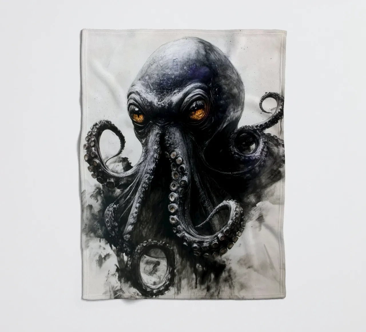 Black octopus sea life fleece blanket by Justyna Jaszke JBJart