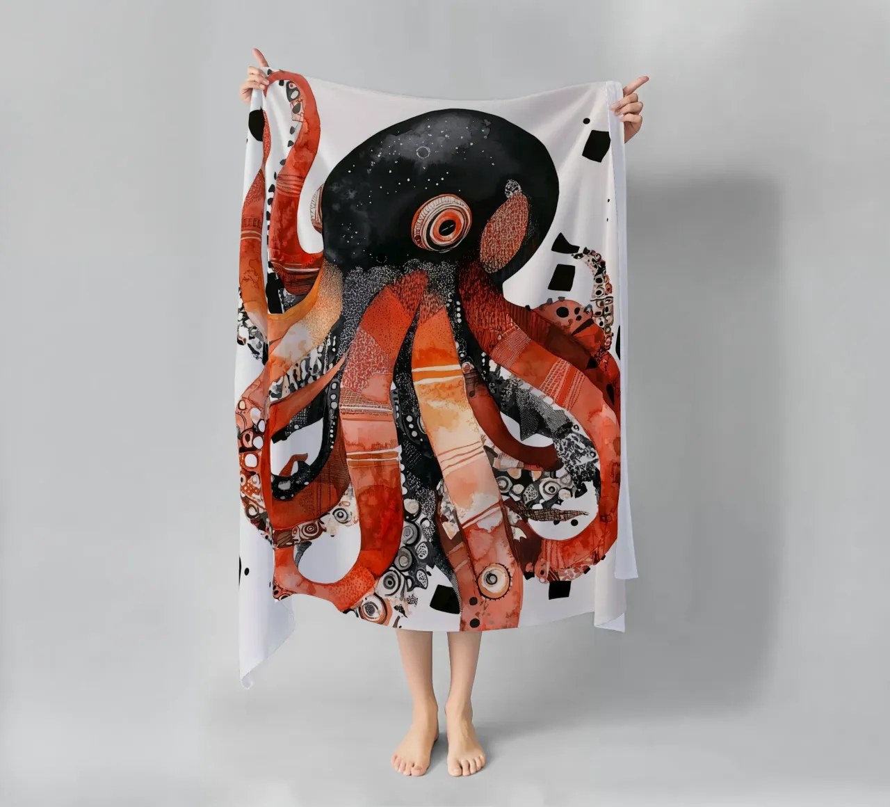 Watercolor octopus animal art beach towel by Justyna Jaszke JBJart