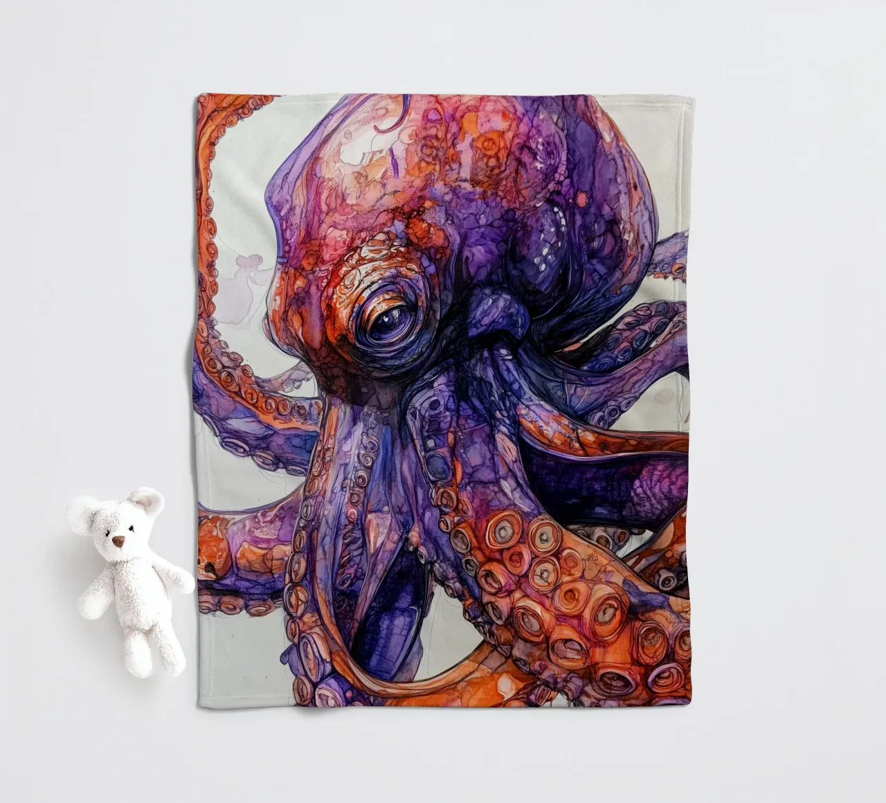 Arte pulpo púrpura y naranja manta de franela de Justyna Jaszke JBJart