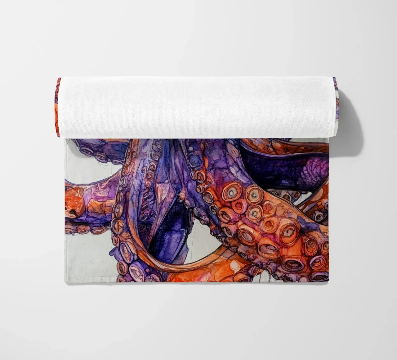 Purple and orange octopus art beach towel by Justyna Jaszke JBJart
