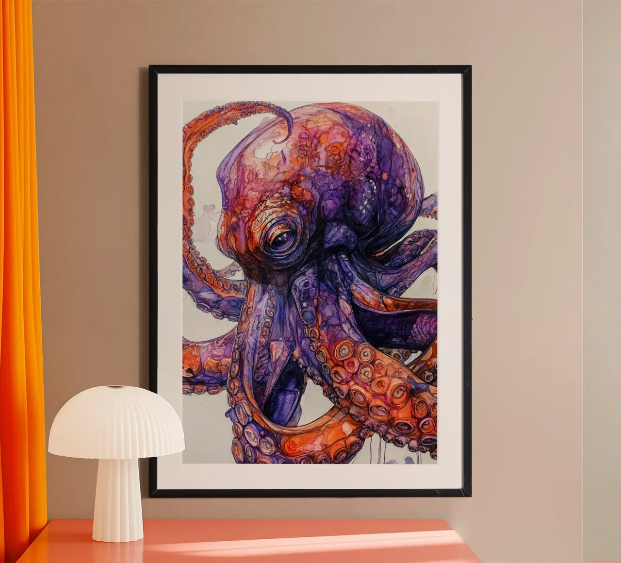 Polpo viola e arancione poster da Justyna Jaszke JBJart