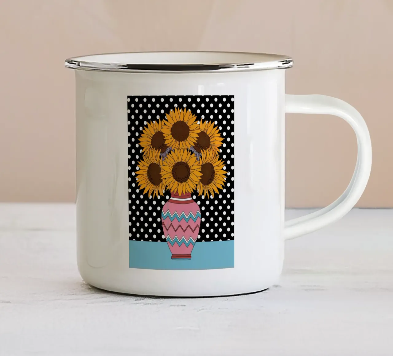 Sole e pois tazza in smalto da logic