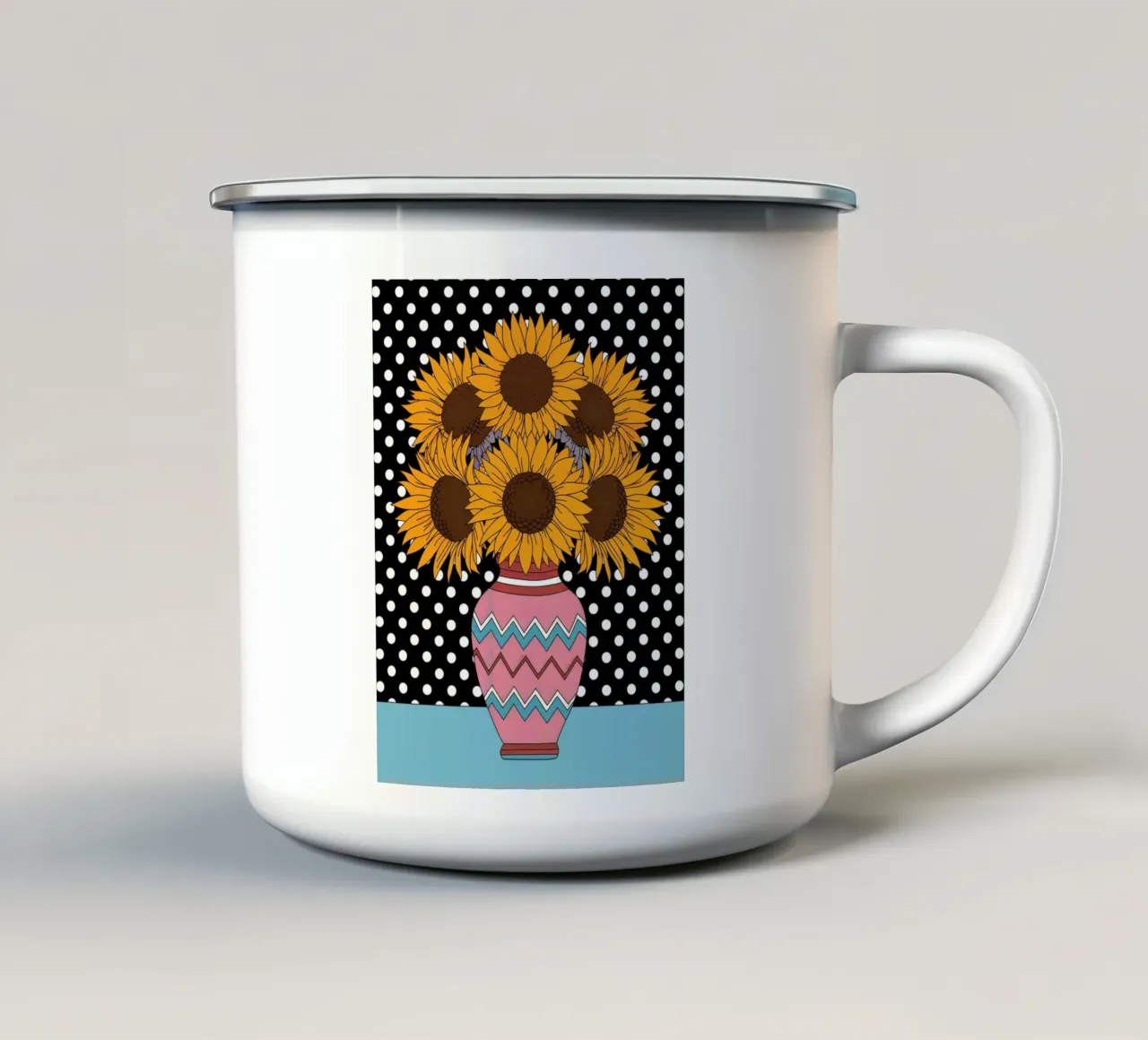 Sole e pois tazza in smalto da logic