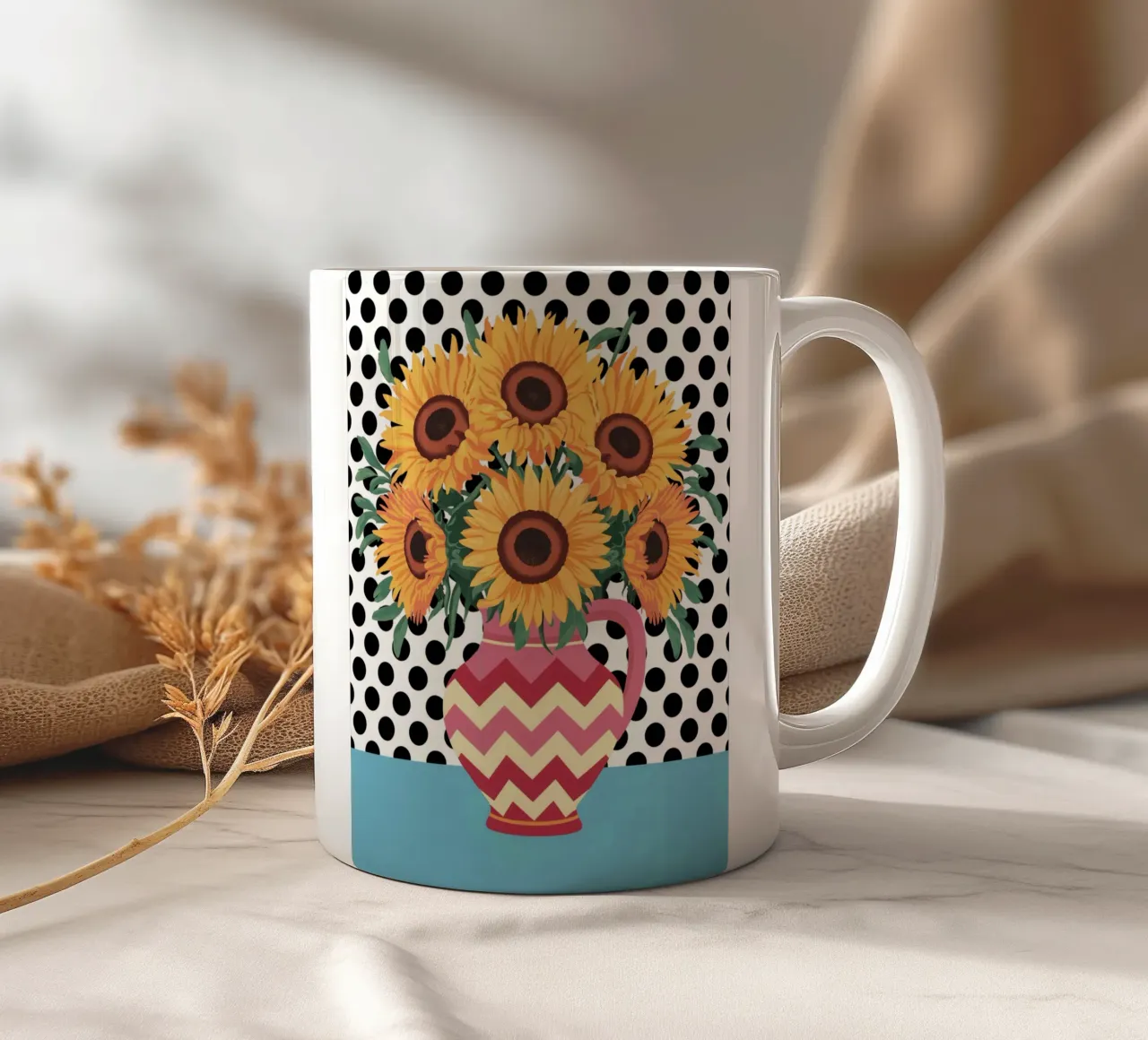 Brocca con girasole e macchie tazza in ceramica da logic