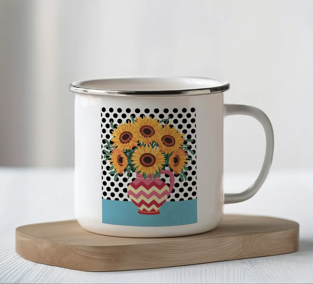 Brocca con girasole e macchie tazza in smalto da logic