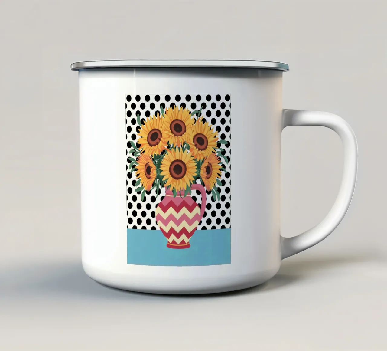Brocca con girasole e macchie tazza in smalto da logic