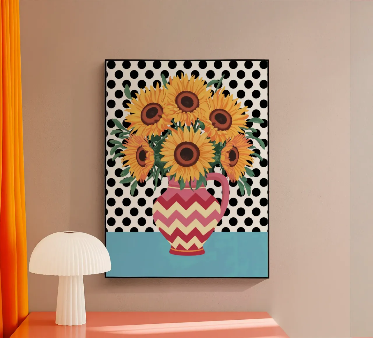 Brocca con girasole e macchie plexiglass da logic