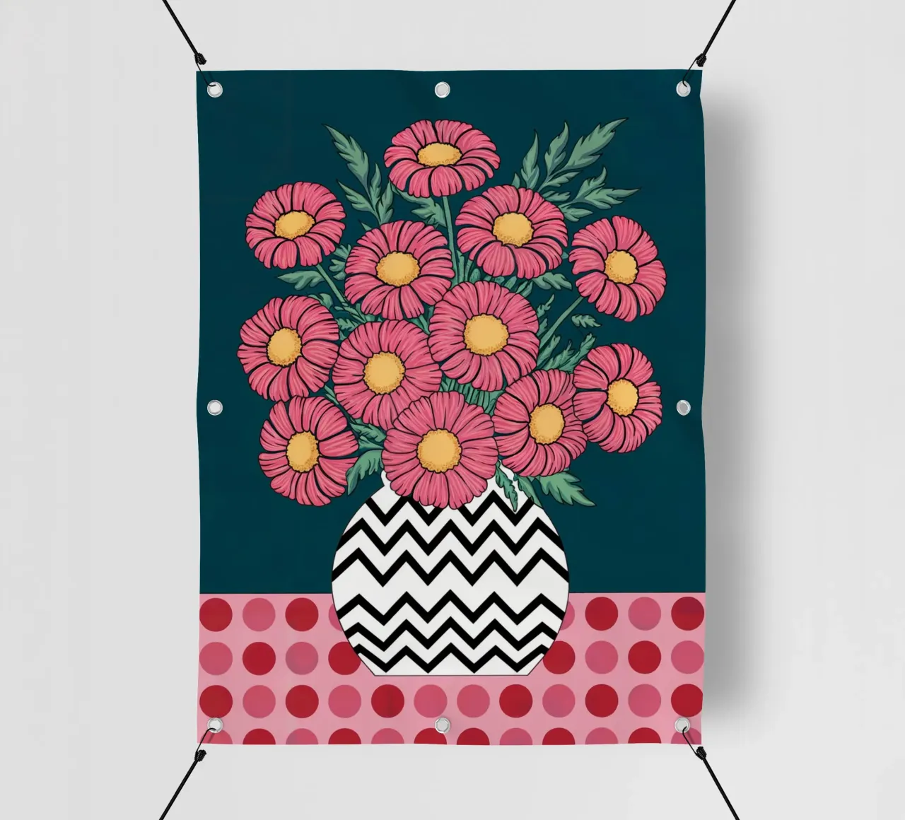 Margherite rosa in un vaso a zig zag telo in pvc da logic