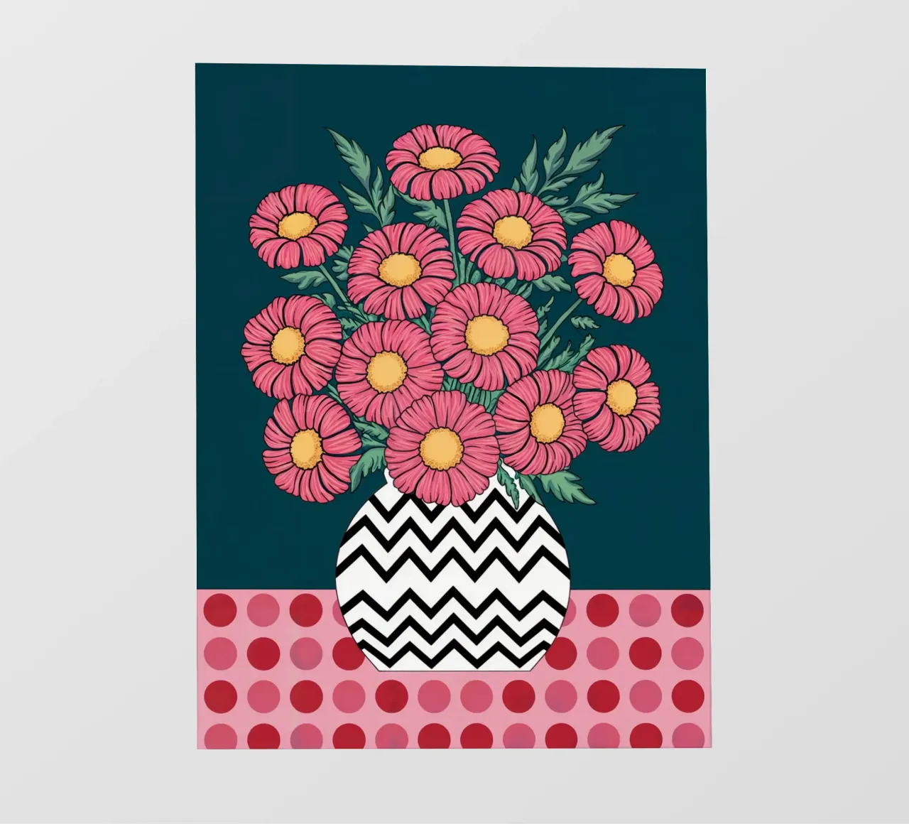 Margherite rosa in un vaso a zig zag telo in pvc da logic