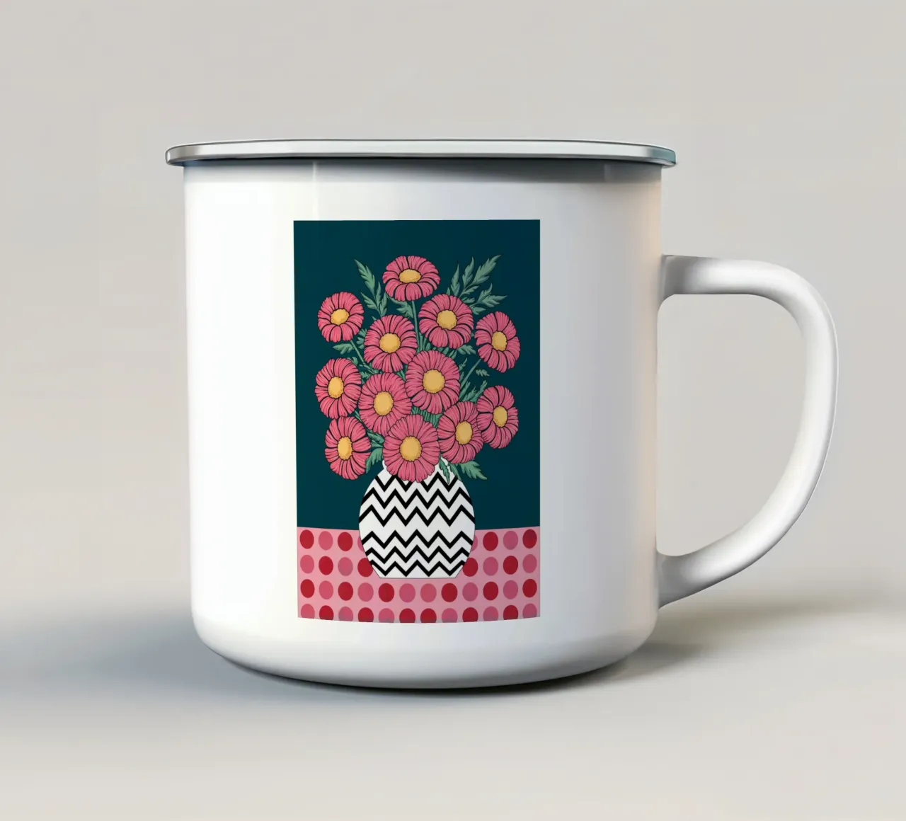 Margherite rosa in un vaso a zig zag tazza in smalto da logic