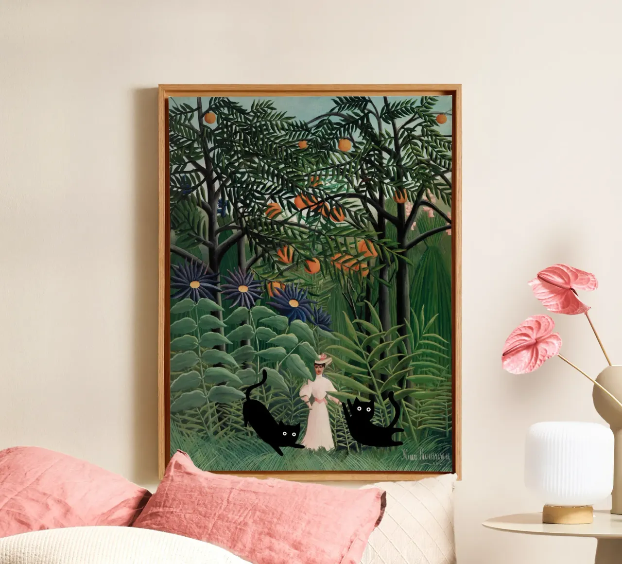 Henri Rousseau Donna, foresta esotica con gatti neri tela con Cornice a cassetta da Peaches Art Prints