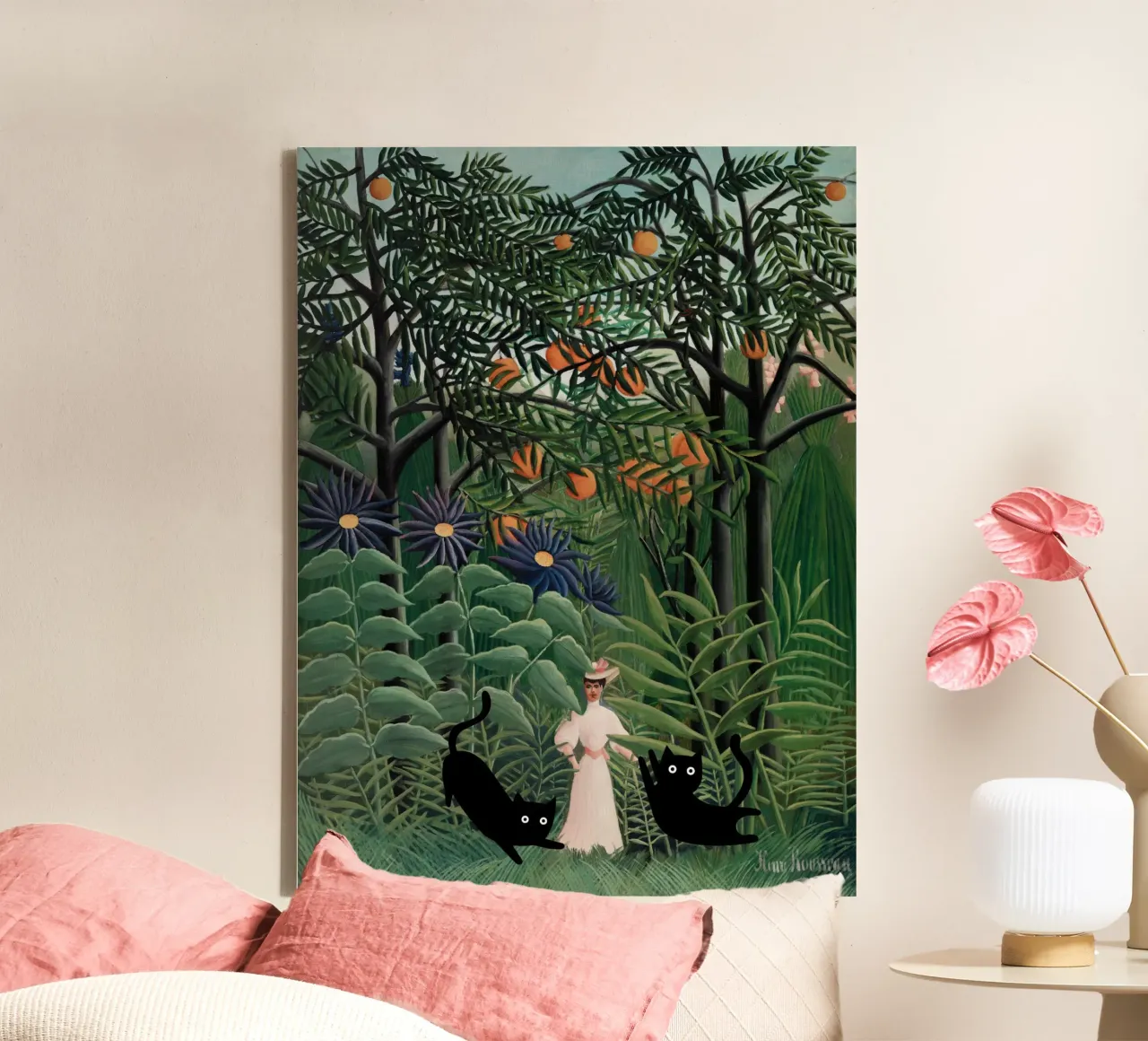 Henri Rousseau Donna, foresta esotica con gatti neri tela con Cornice a cassetta da Peaches Art Prints