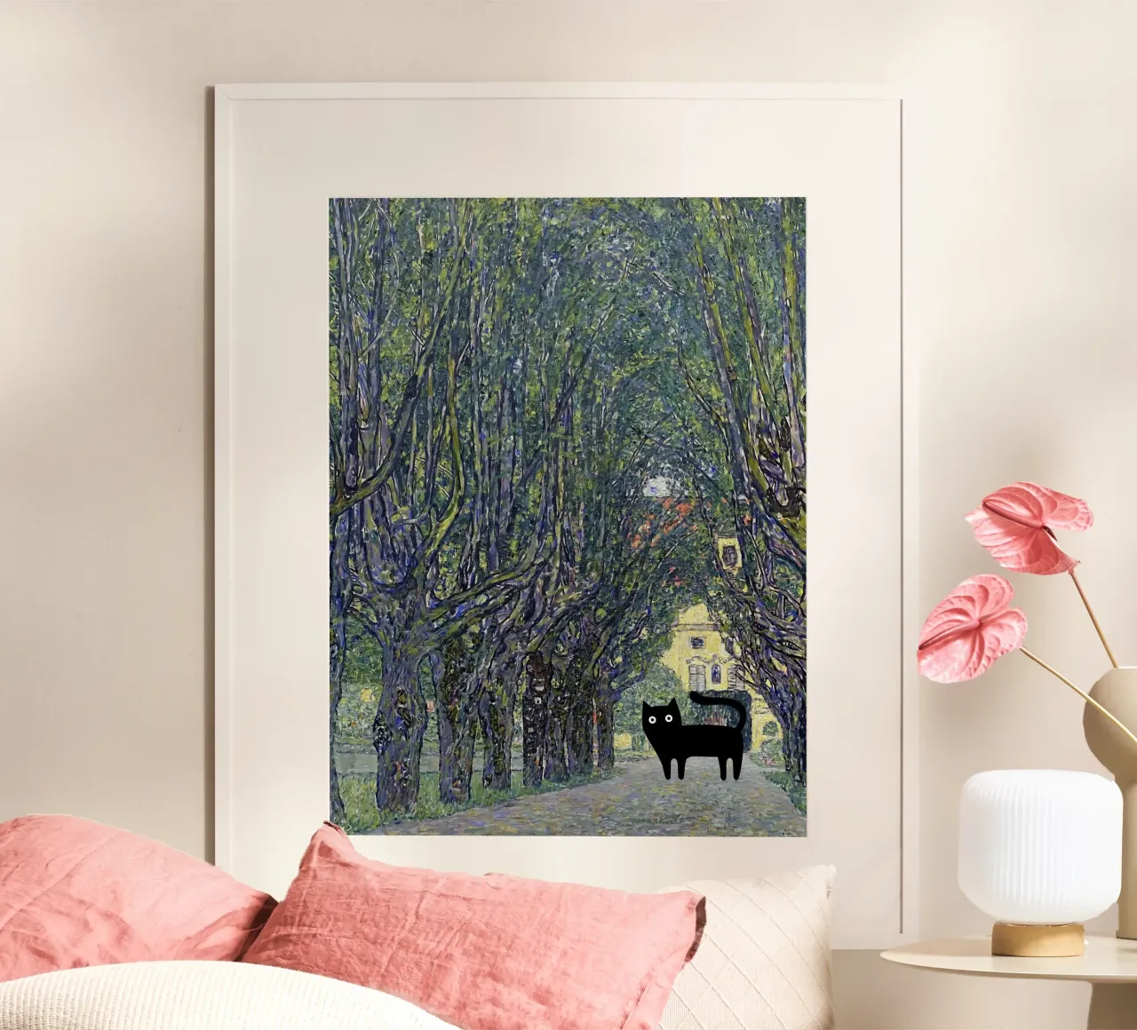 Gustav Klimt, Allee at Schloss Kammer con gatto nero poster da Peaches Art Prints