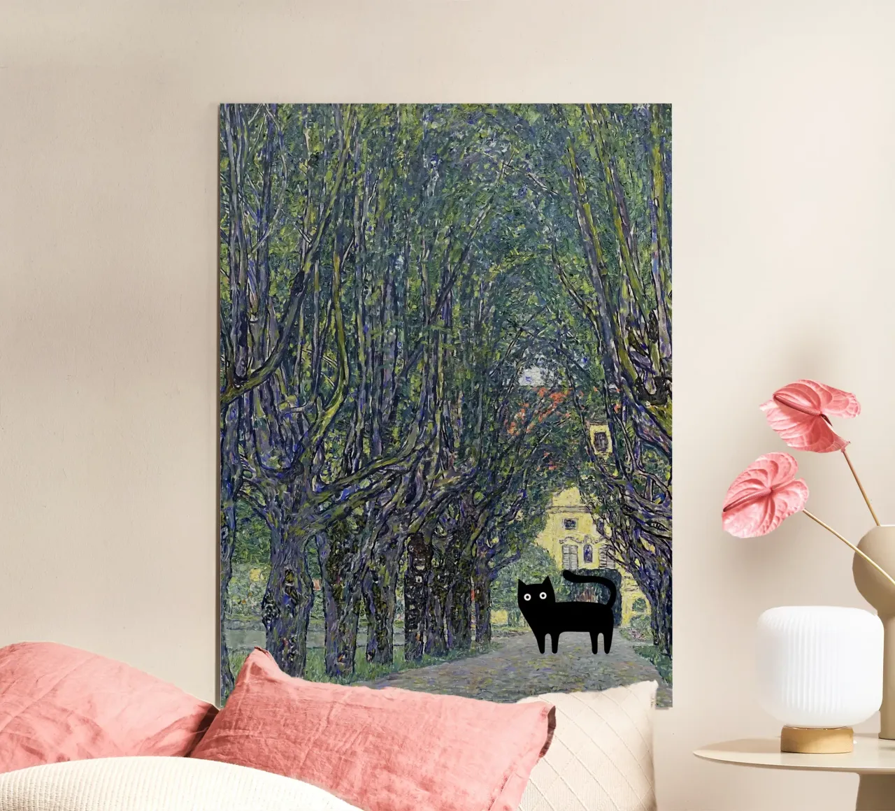 Gustav Klimt, Allee at Schloss Kammer con gatto nero poster da Peaches Art Prints