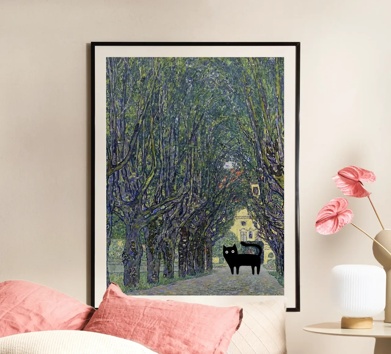 Gustav Klimt, Allee at Schloss Kammer con gatto nero poster da Peaches Art Prints