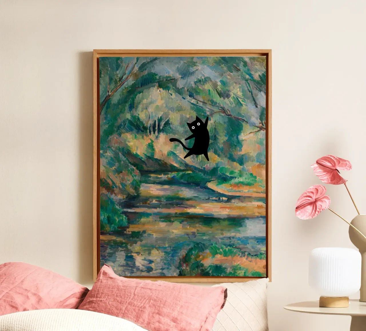 Paul Cezanne, Il ruscello con il gatto nero tela con Cornice a cassetta da Peaches Art Prints
