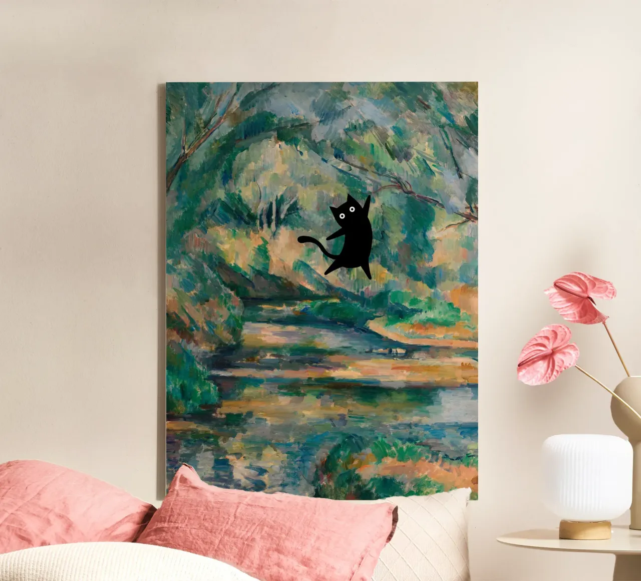 Paul Cezanne, Il ruscello con il gatto nero tela con Cornice a cassetta da Peaches Art Prints