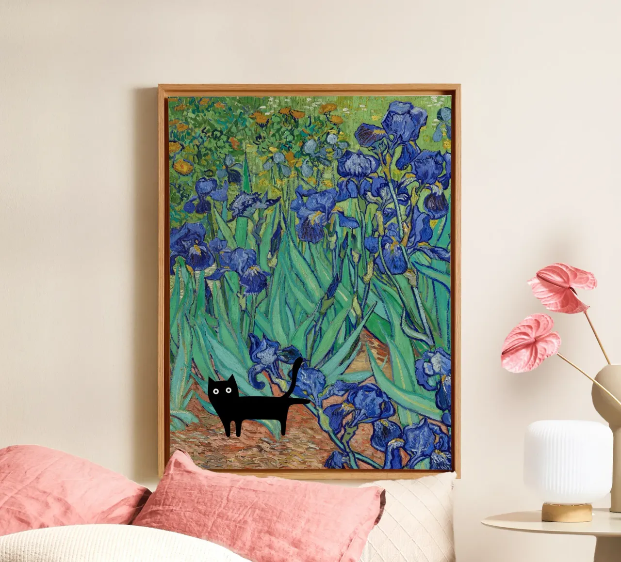 Vincent Van Gogh Iris con gatto nero tela con Cornice a cassetta da Peaches Art Prints