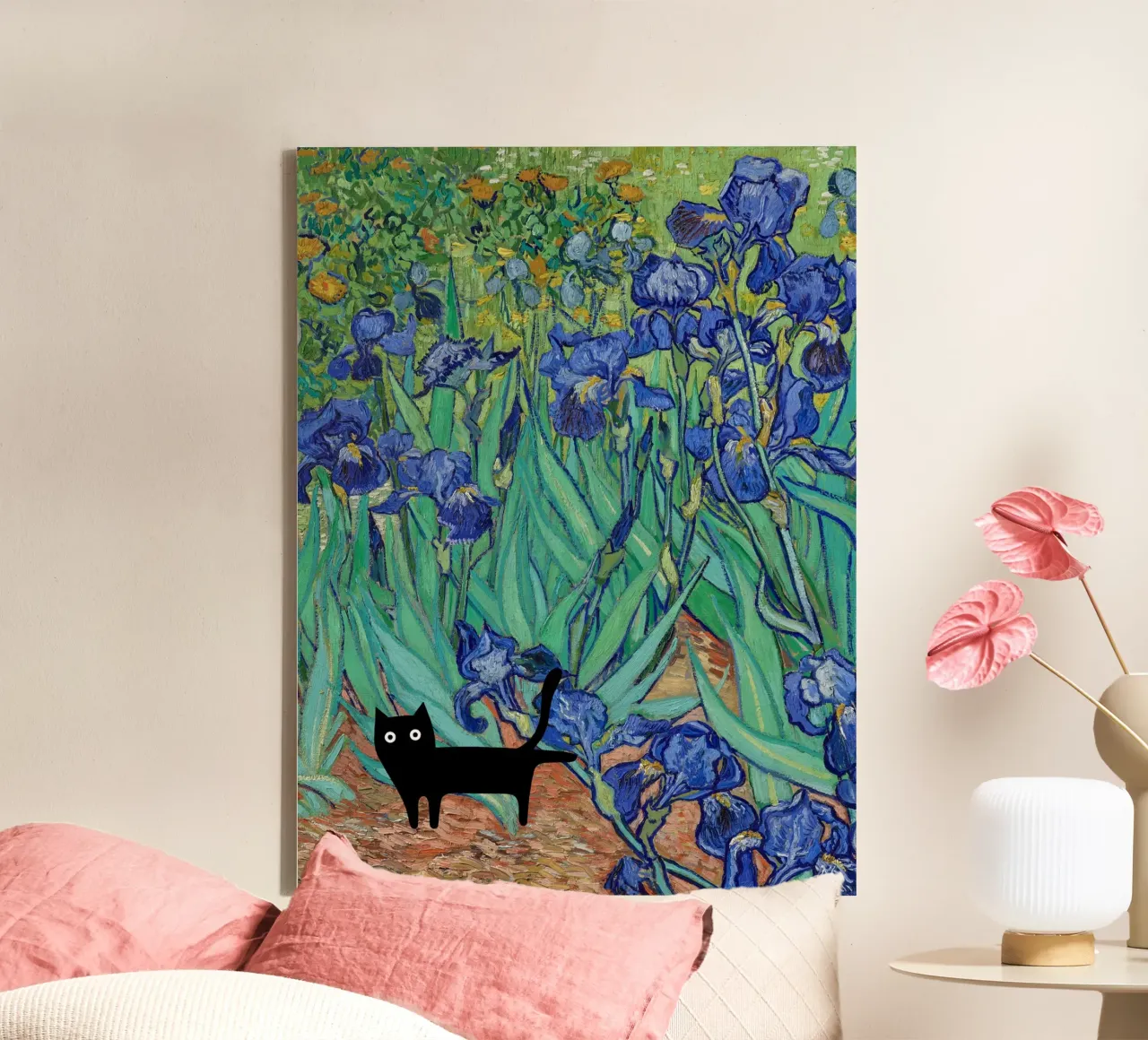 Vincent Van Gogh Iris con gatto nero tela con Cornice a cassetta da Peaches Art Prints