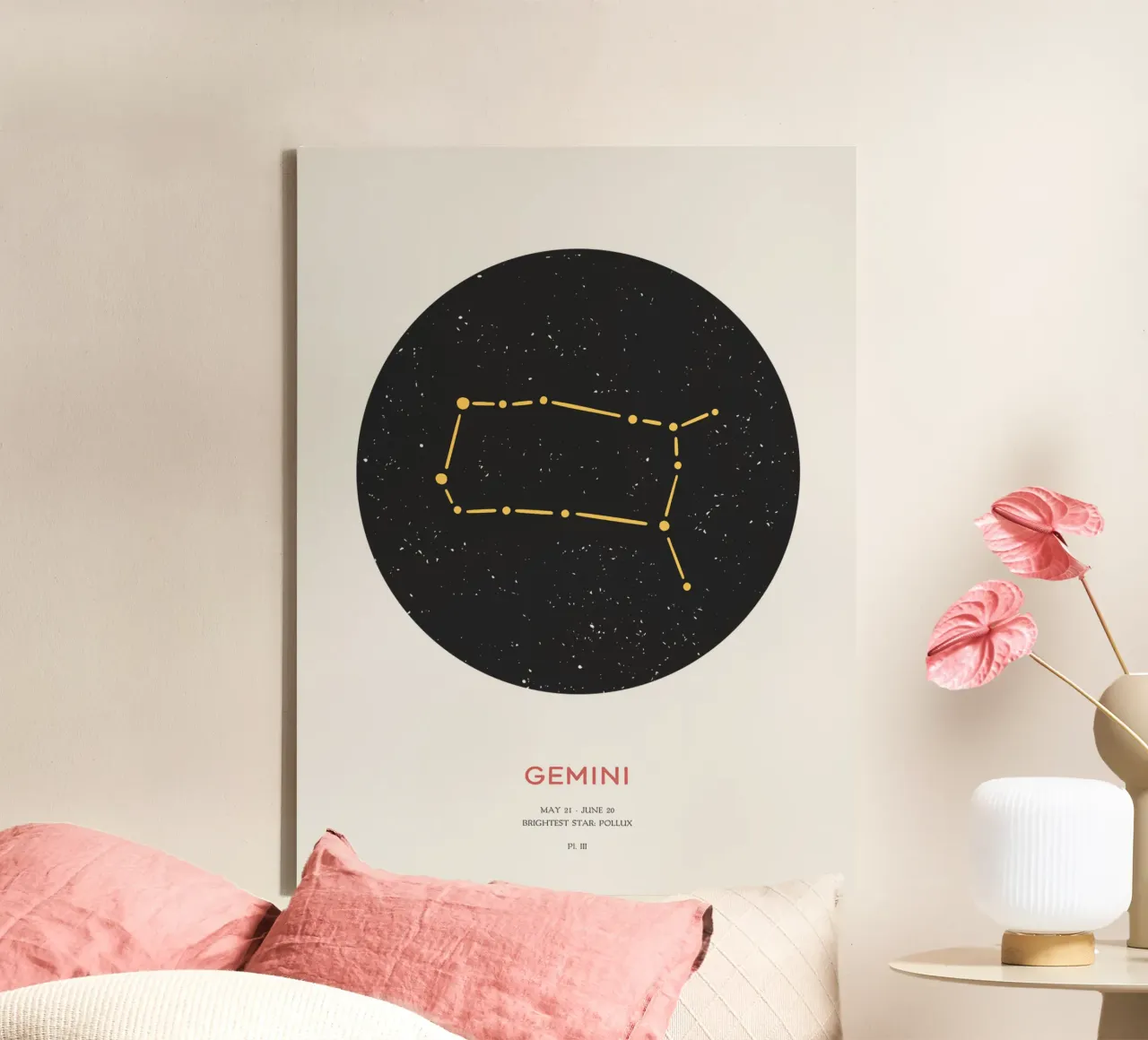 Gemini - Constellation of the zodiac canvas with Floater frame by Vintagrafica