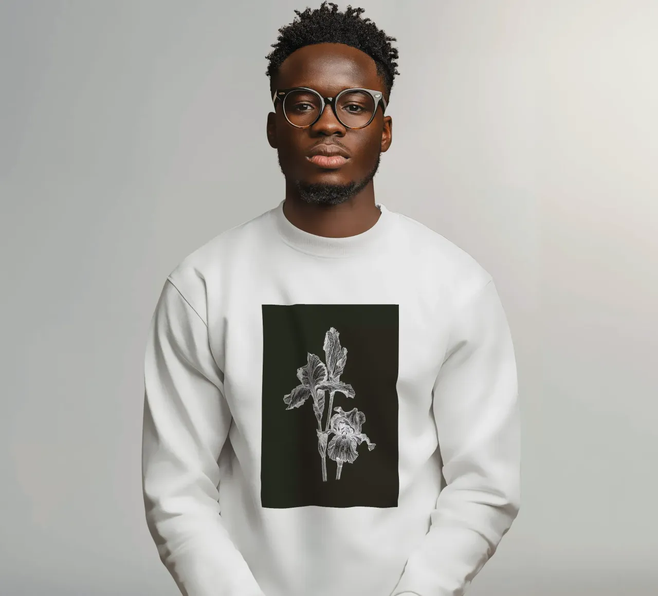 Orchids - White on Grey felpa da Pen & Ink