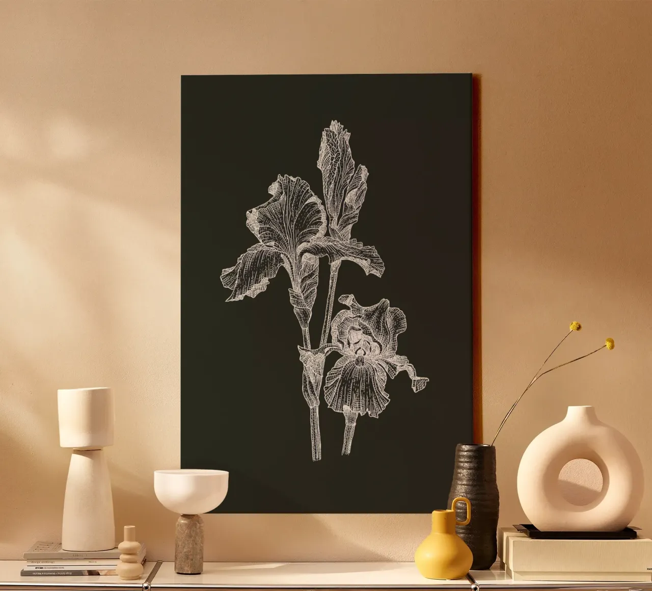 Orchids - White on Grey tela con Cornice a cassetta da Pen & Ink