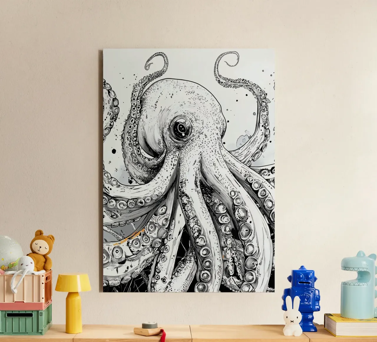 Pulpo blanco y negro placa de forex de Justyna Jaszke JBJart