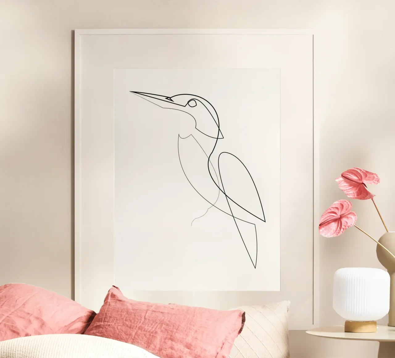 Martin pescatore - uccello a una linea carta hahnemühle da Addillum