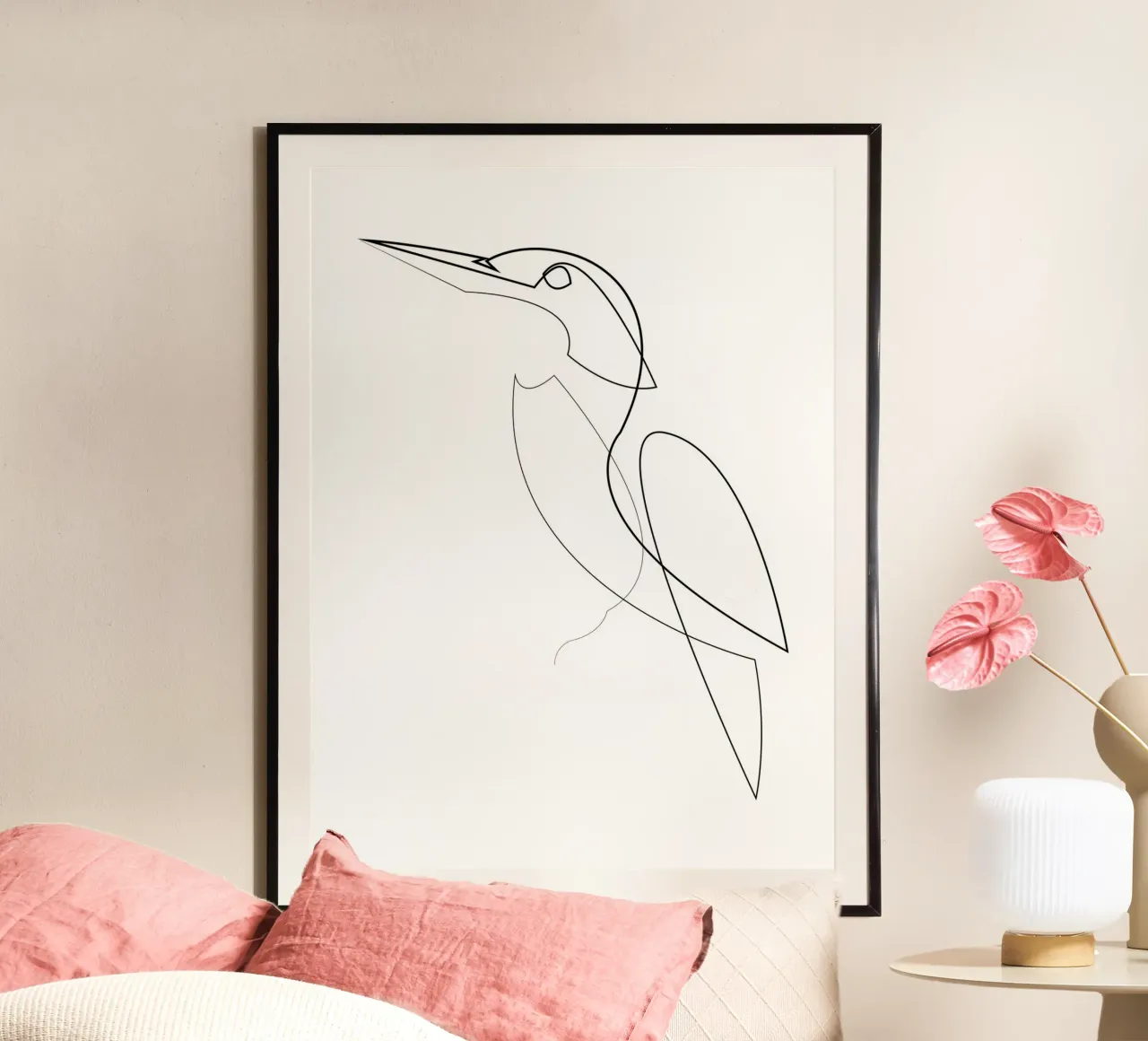 Martin pescatore - uccello a una linea carta hahnemühle da Addillum