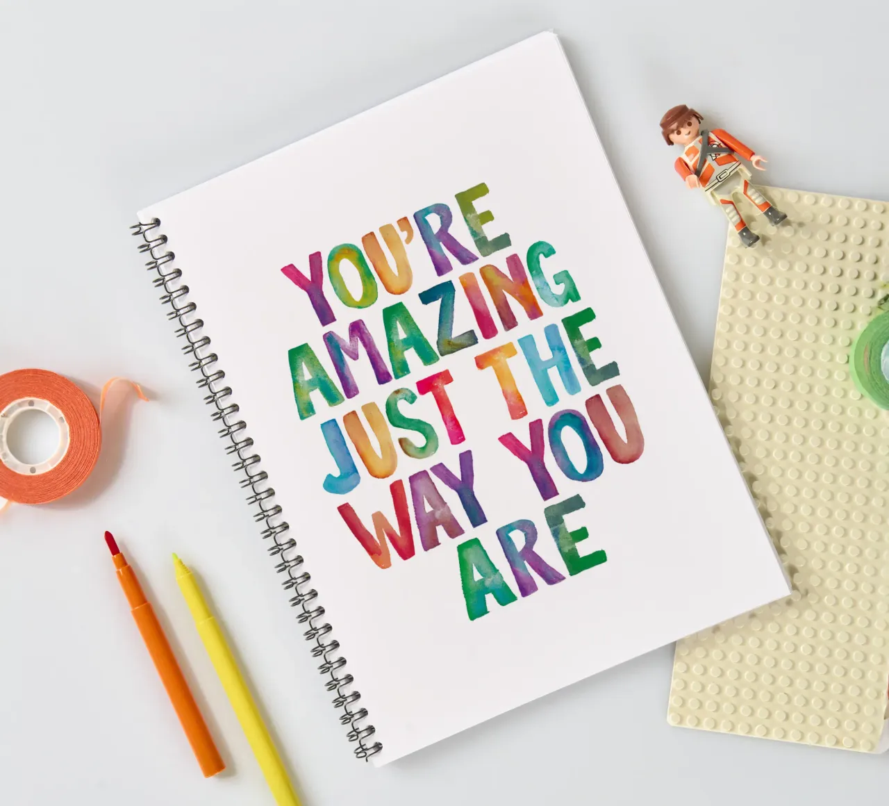 You're Amazing Just The Way You Are Rainbow Typography Desig spiral notebook by THE MOTIVATED TYPE