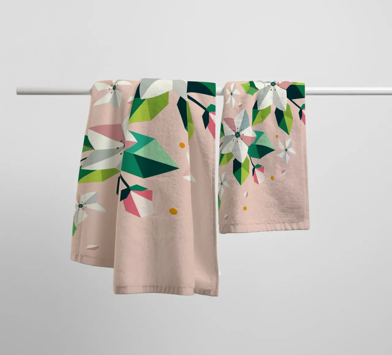 Geometrischer Apfelblütenzweig – Frühlingshafte Eleganz Handtuch von namosh