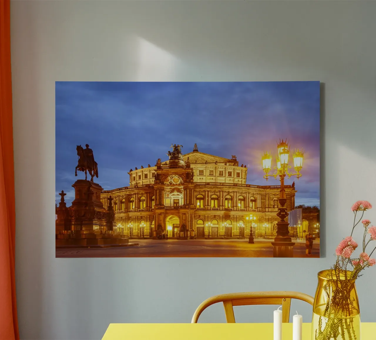 Semperoper bei Nacht, tela con Cornice a cassetta da Reisefotografie - Bilder aus aller Welt