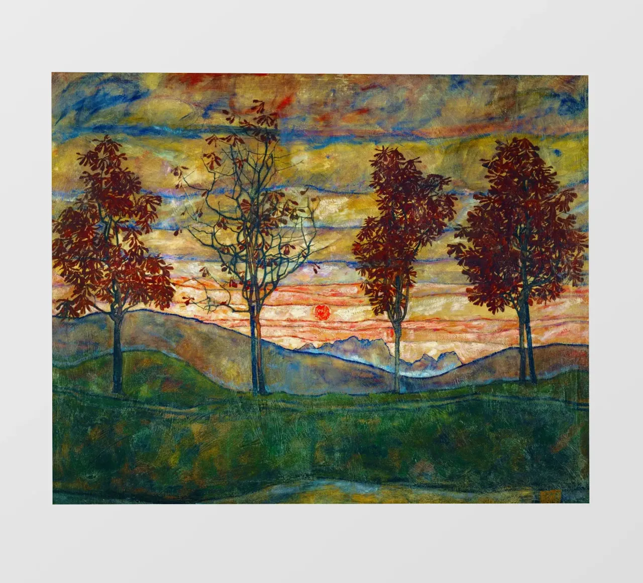 Egon Schiele - Quattro alberi, 1917 pellicola backlit da Timeless Artworks
