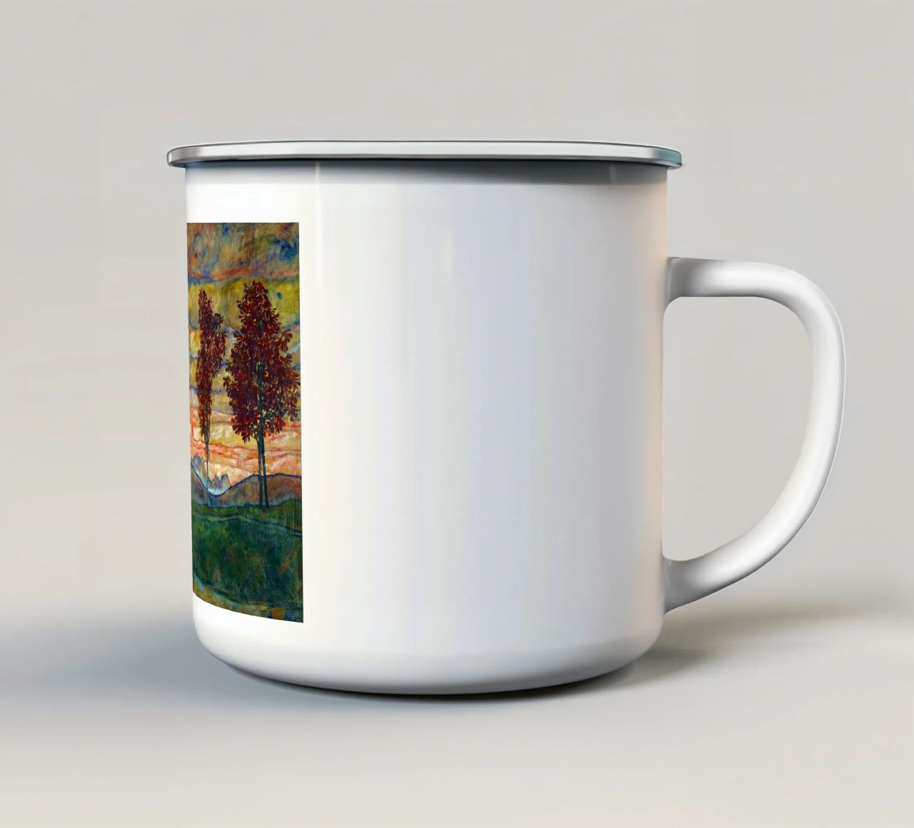Egon Schiele - Quattro alberi, 1917 tazza in smalto da Timeless Artworks