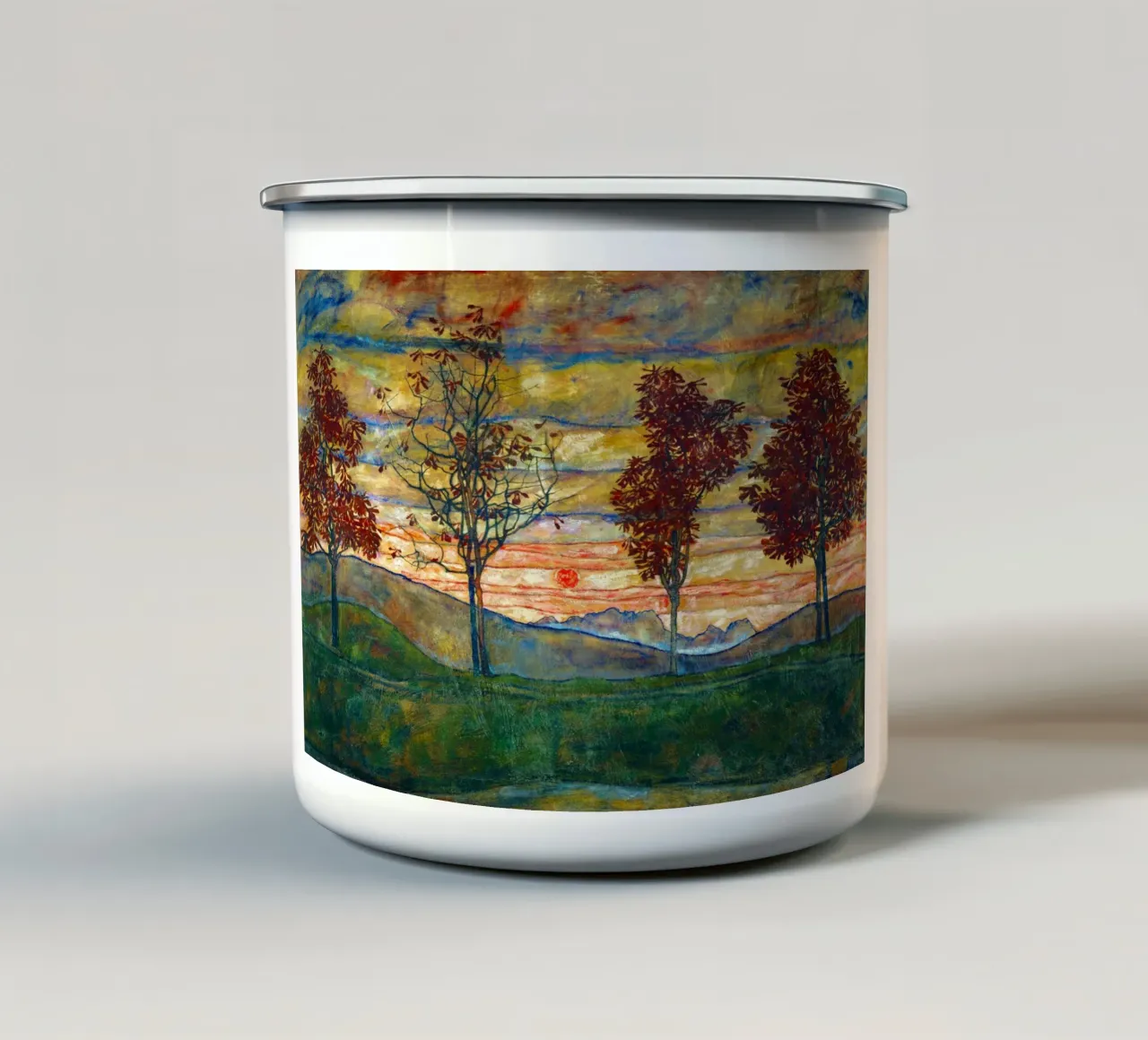 Egon Schiele - Quattro alberi, 1917 tazza in smalto da Timeless Artworks