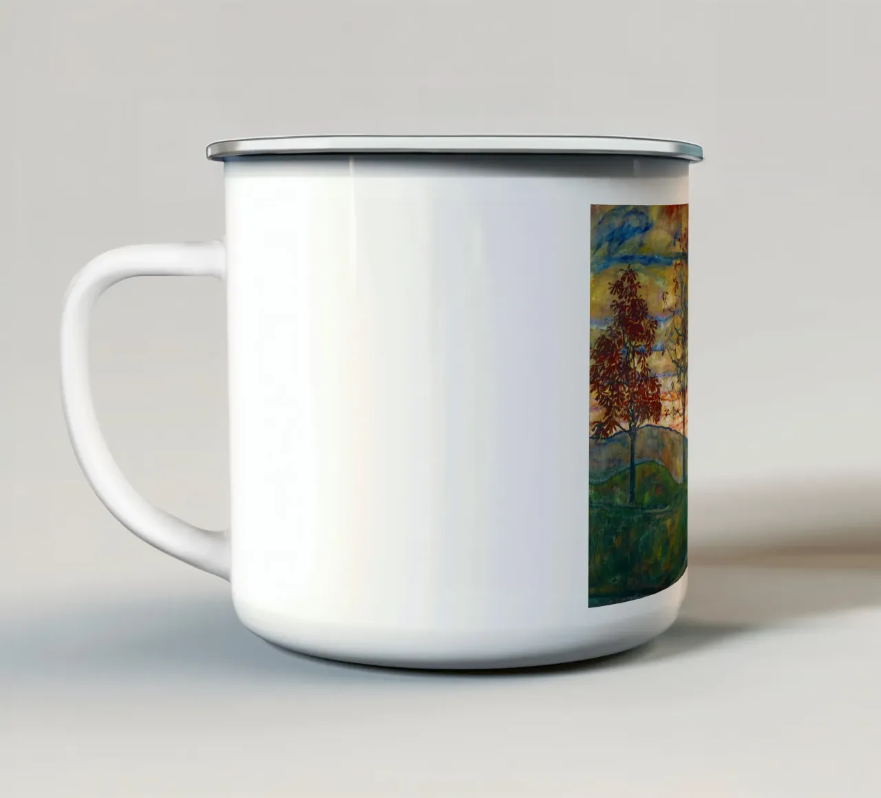 Egon Schiele - Quattro alberi, 1917 tazza in smalto da Timeless Artworks