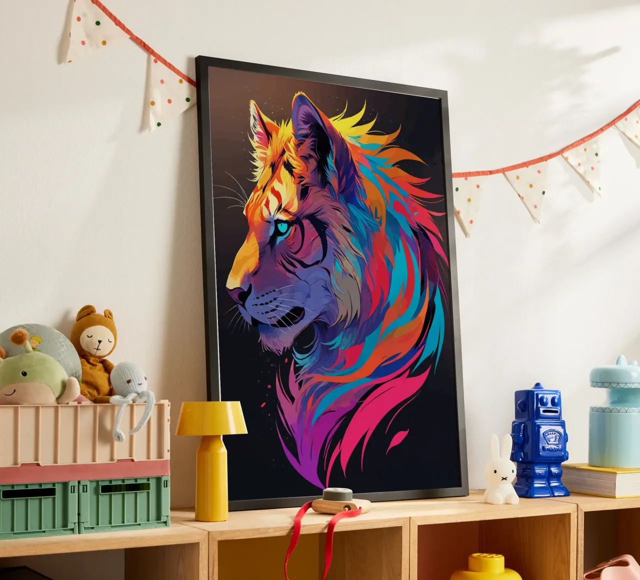 Lebendiger Tiger: Entfesseln Sie Ihre inneren Farben Poster mit Kunststoffrahmen von artdesign1985