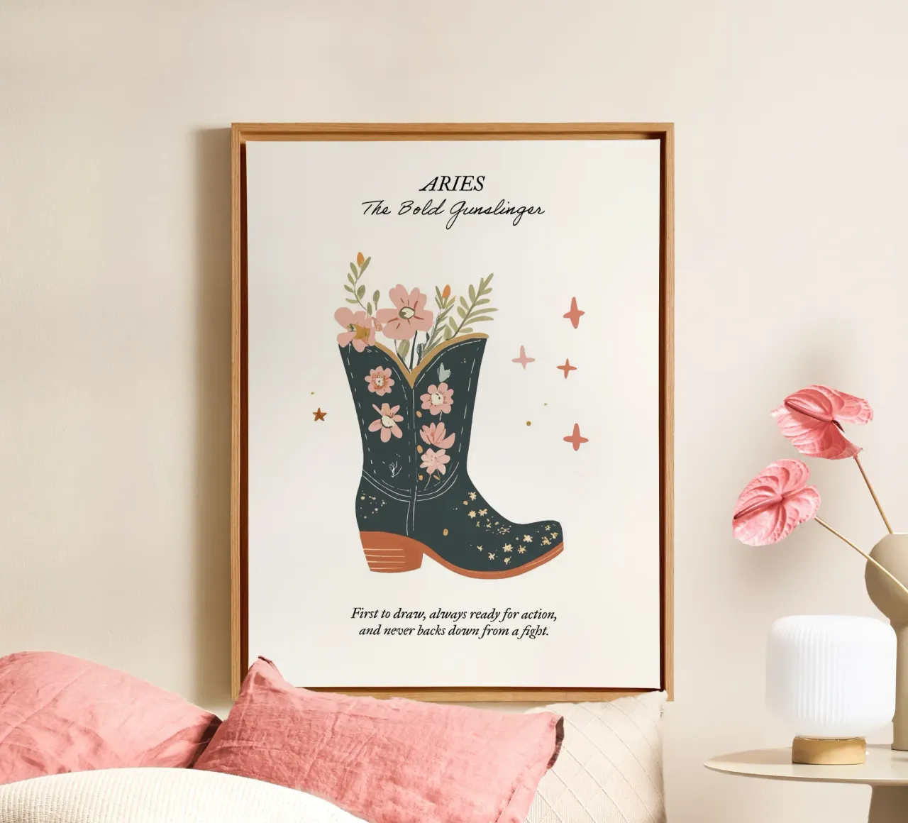 Aries, Signo Zodiacal, Botas Vaqueras lienzo con Marco flotante de Peaches Art Prints