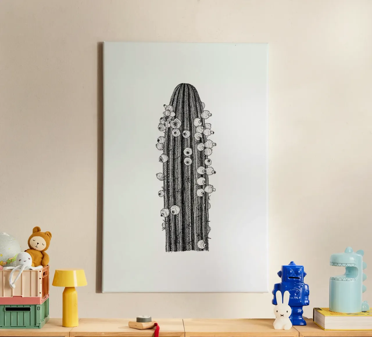 Big Cactus tela con Cornice a cassetta da Pen & Ink