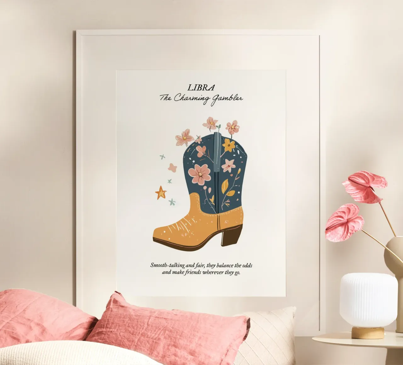 Libra, signo zodiacal, botas vaqueras poster de Peaches Art Prints