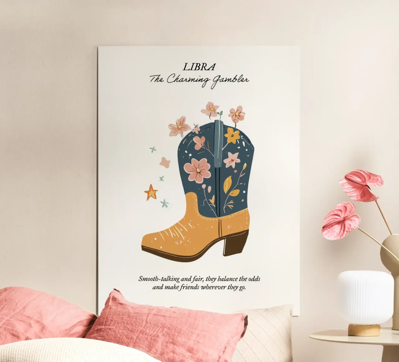 Libra, signo zodiacal, botas vaqueras poster de Peaches Art Prints