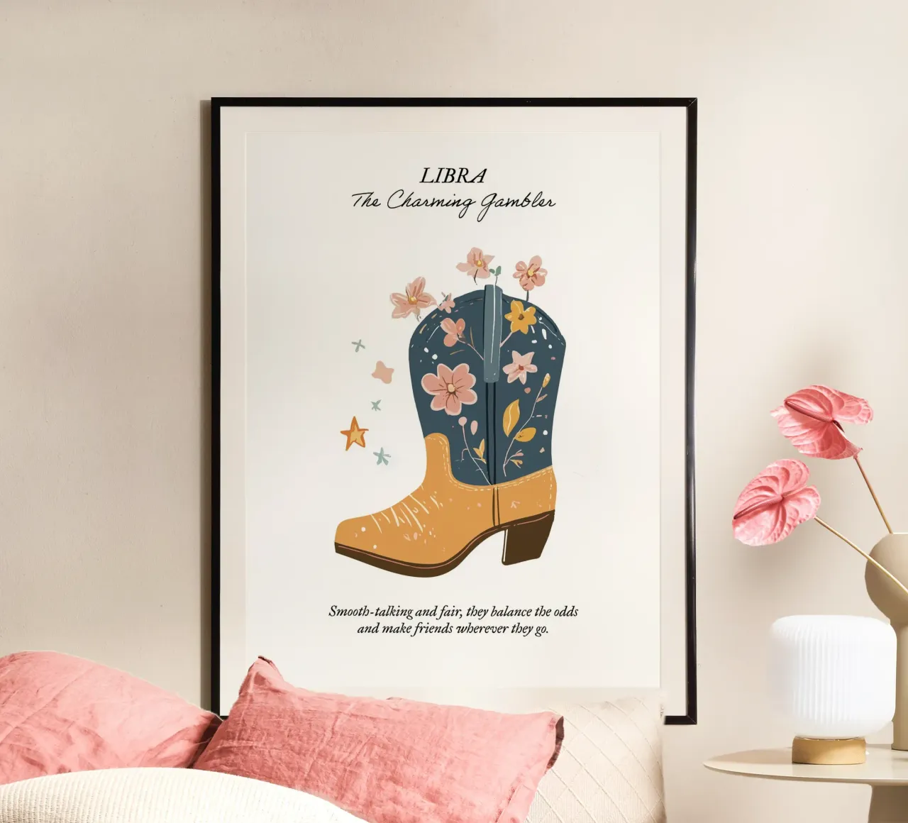 Libra, signo zodiacal, botas vaqueras poster de Peaches Art Prints