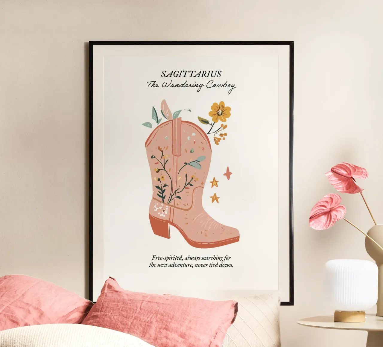 Sagitario, Signo Zodiacal, Botas Vaqueras poster de Peaches Art Prints